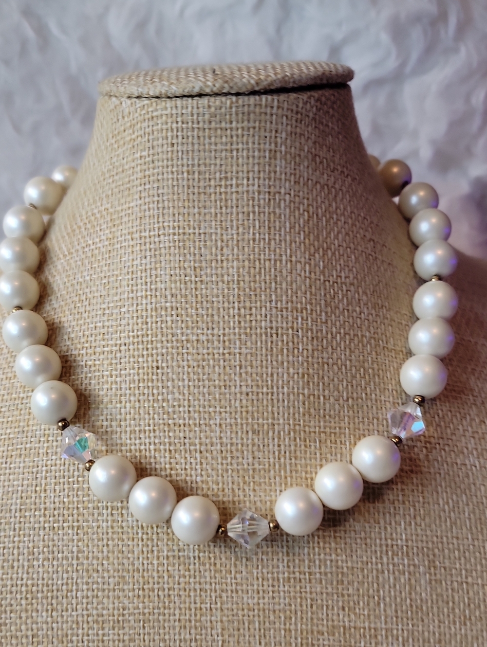 Vintage Lisner Faux Pearl & AB Choker Style Necklace